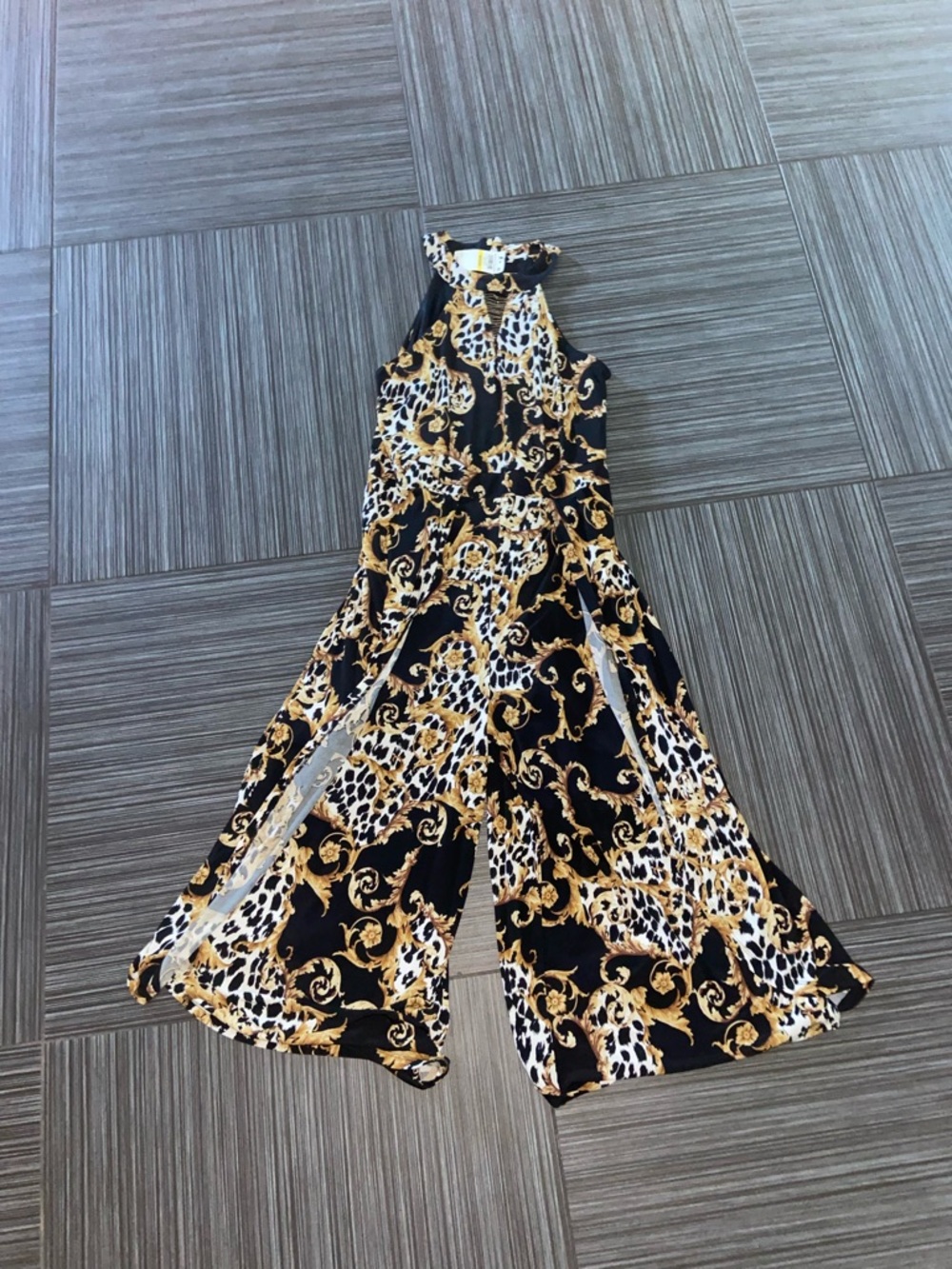 Thalia SODI Jumpsuit animal print leopard black brown size medium